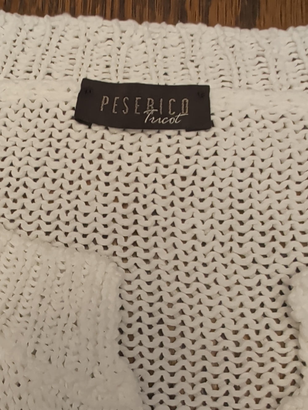 Peserico White Open-Knit Crew Sweater 3/4 Sleeves